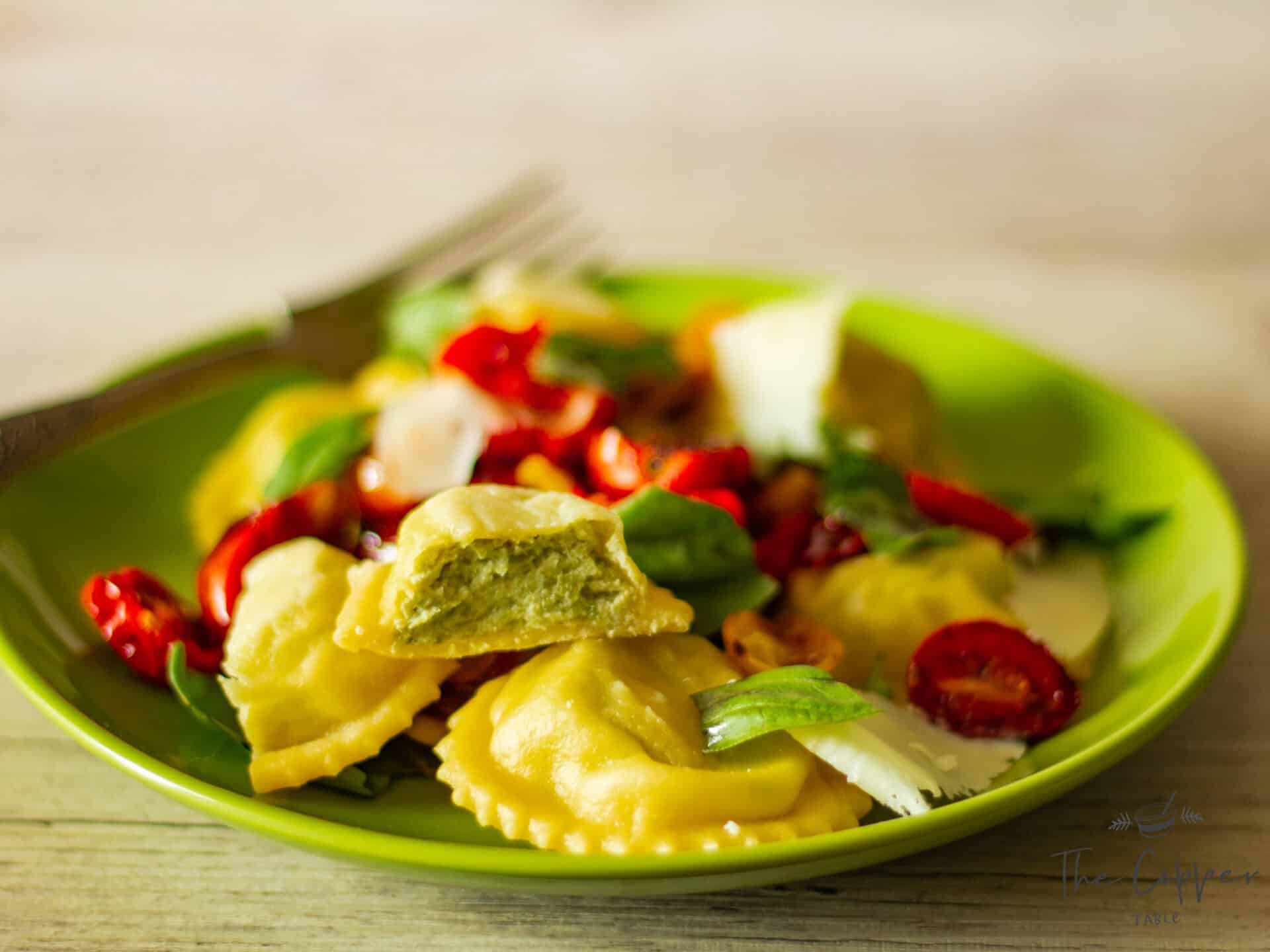 plate of garlic scape ravioli