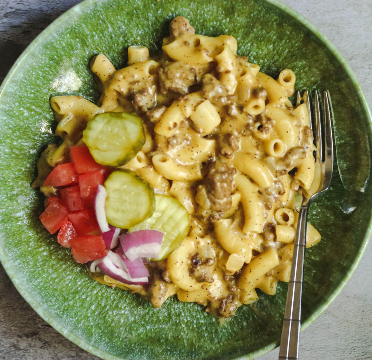 Bowl of cheeseburger macaroni