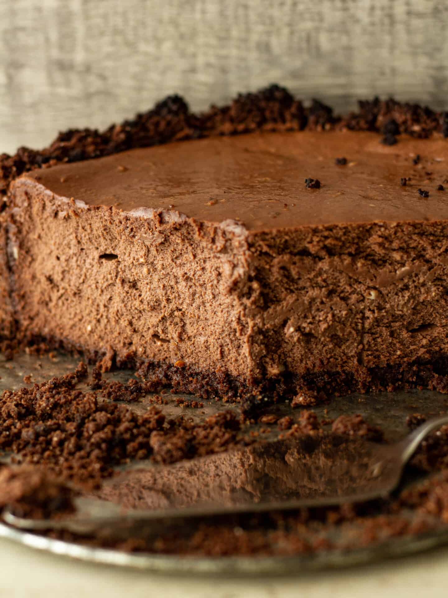 closeup of chocolate cheesecake