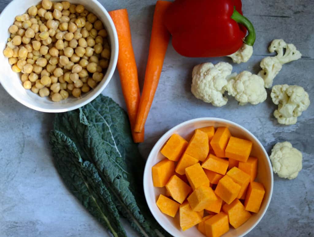 photo of vegetables for butternut squash curry.