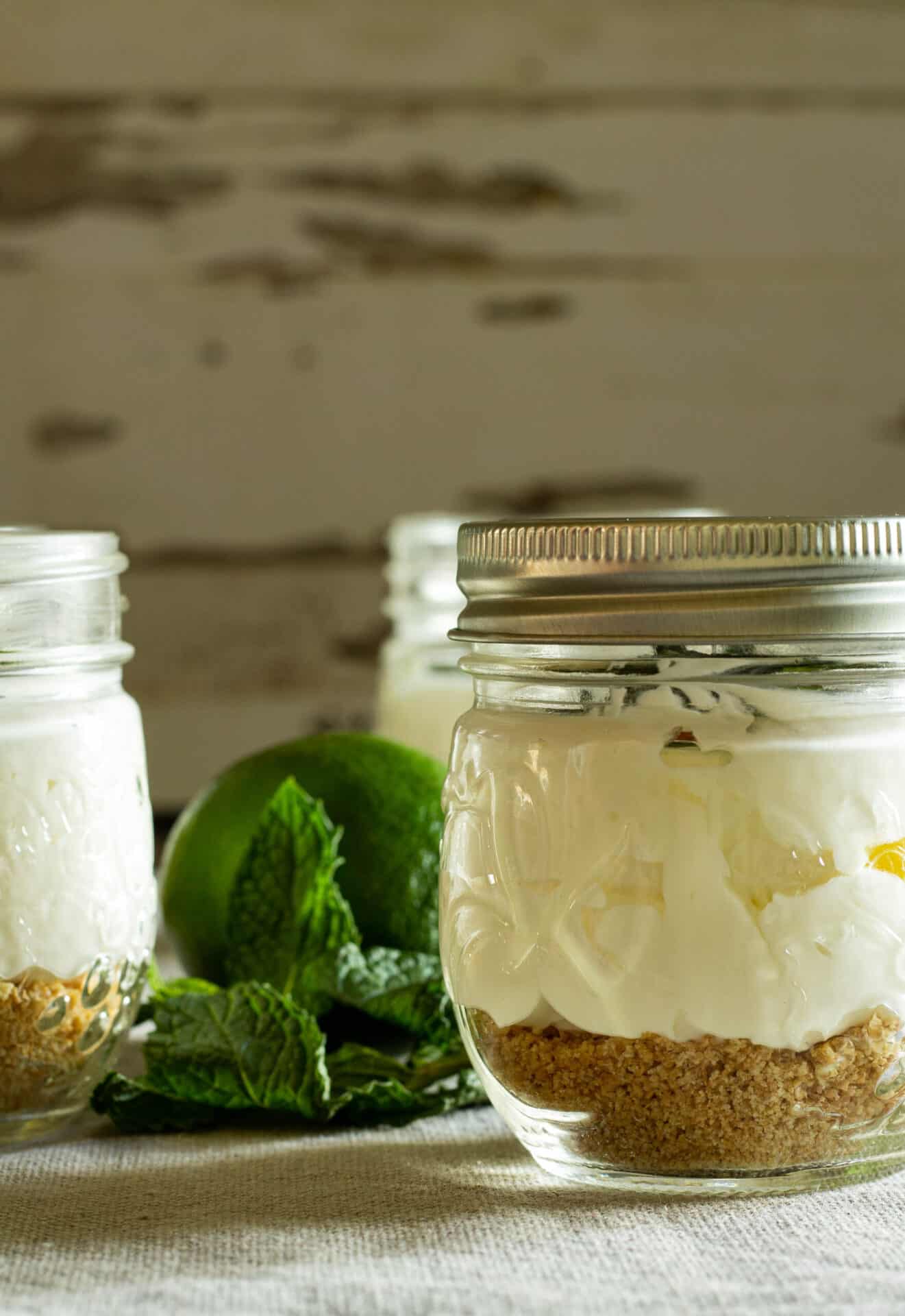 close up of jars of cheesecake