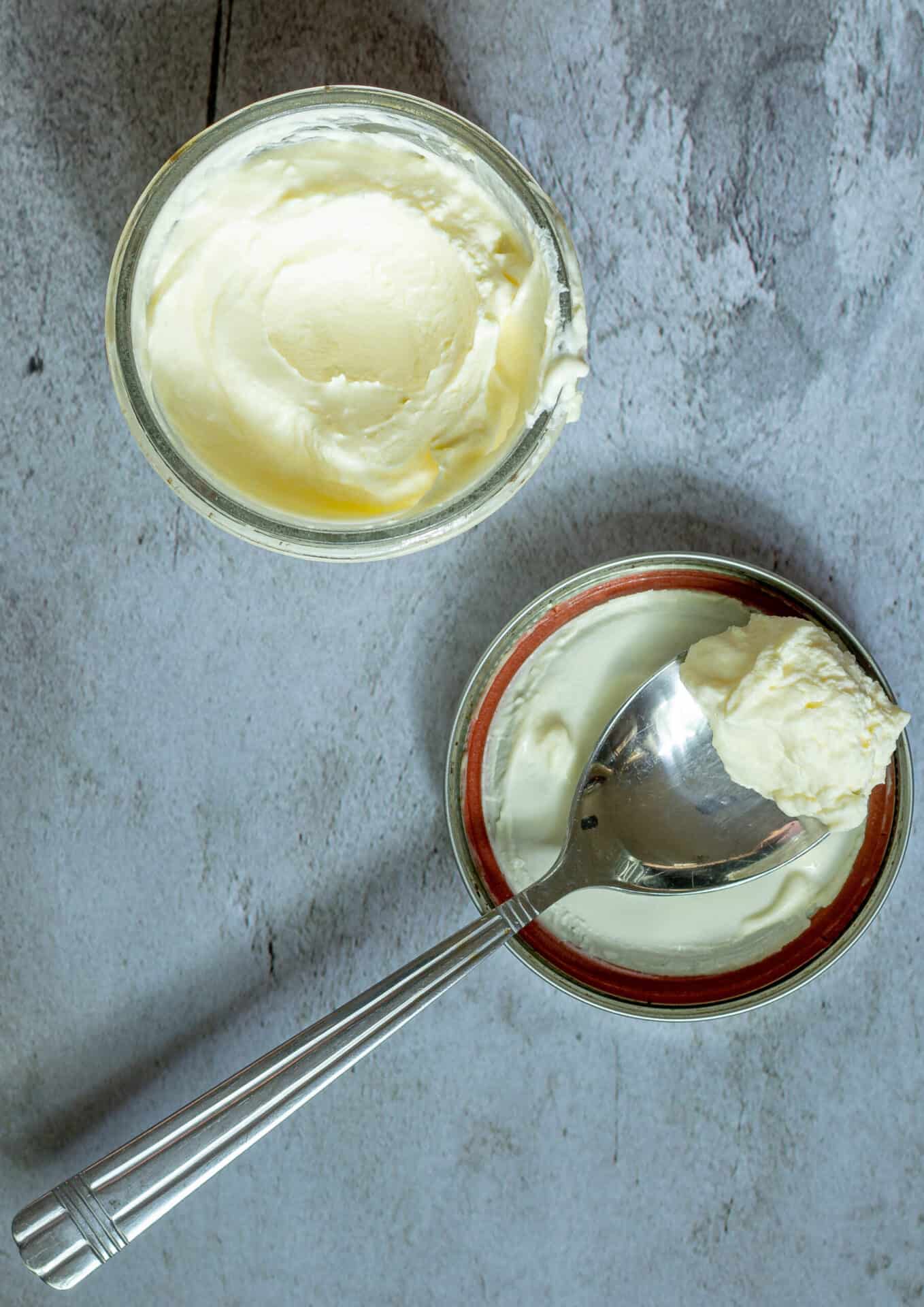 jar of creme fraiche with a spoon