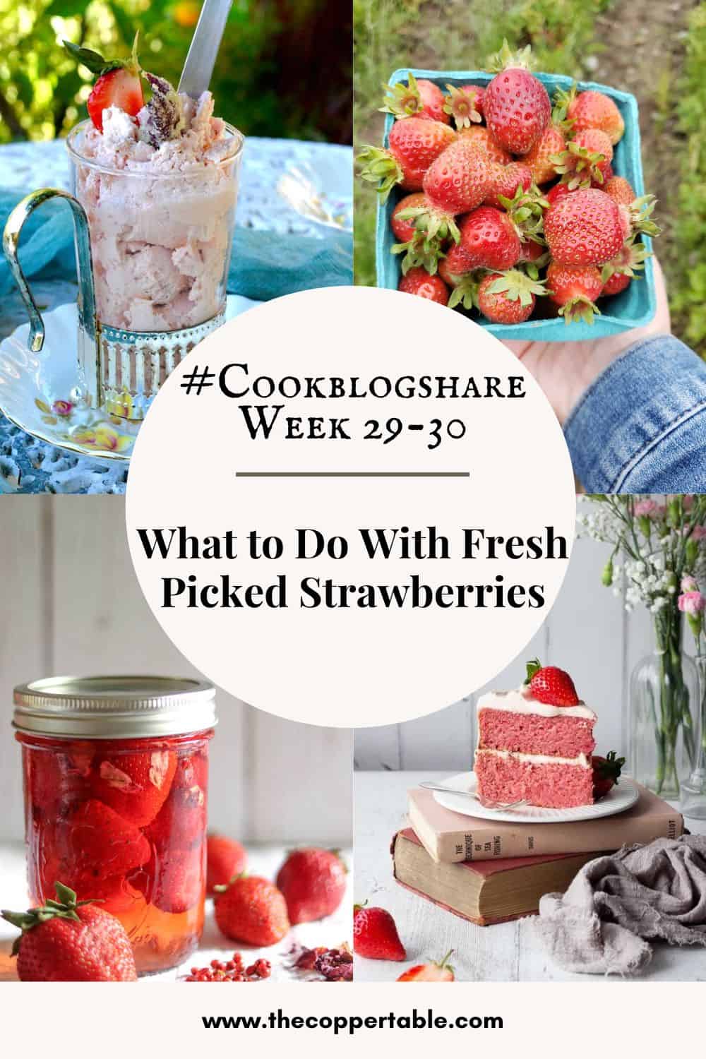 four photos of strawberry recipes in a collage