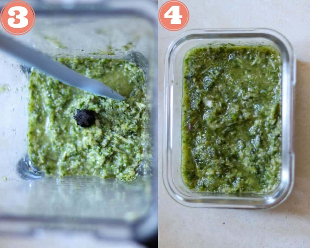 photos of the finished green curry paste ready to use.