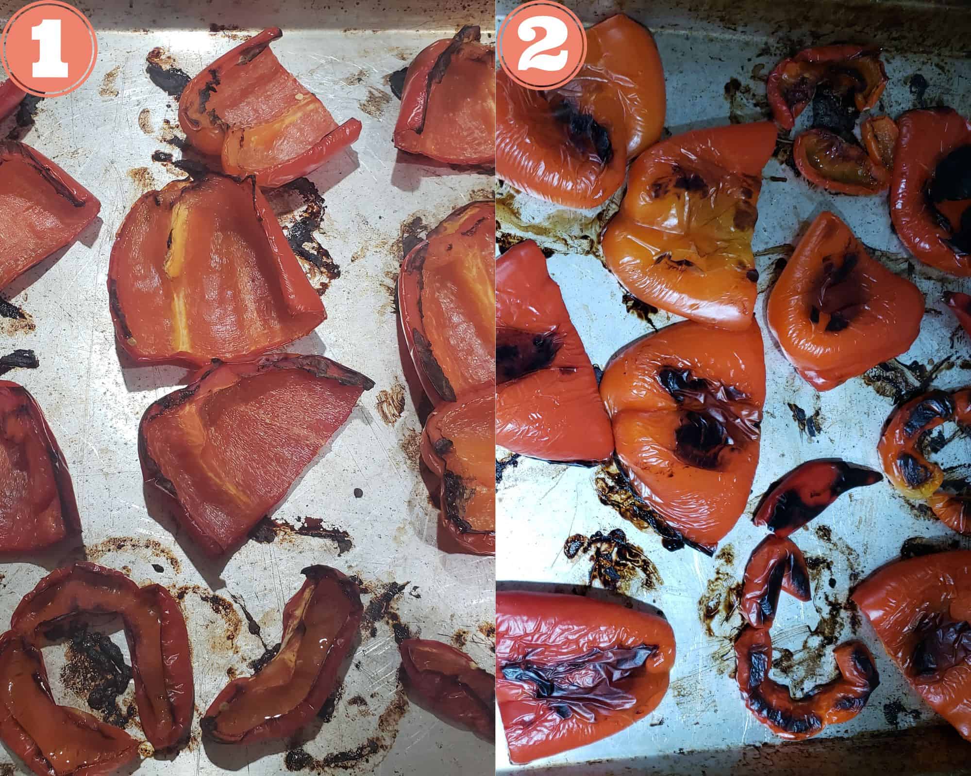 Photos showing the peppers as they roast.