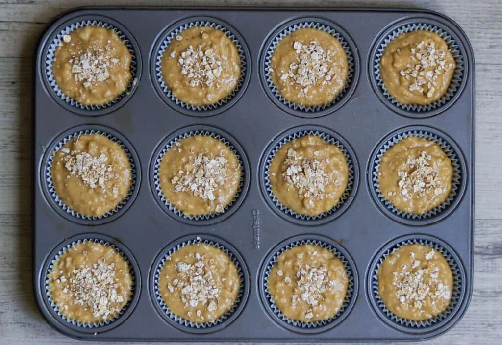 batter in the muffin pan ready to bake.