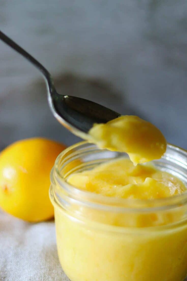 Lemon Curd on a spoon.