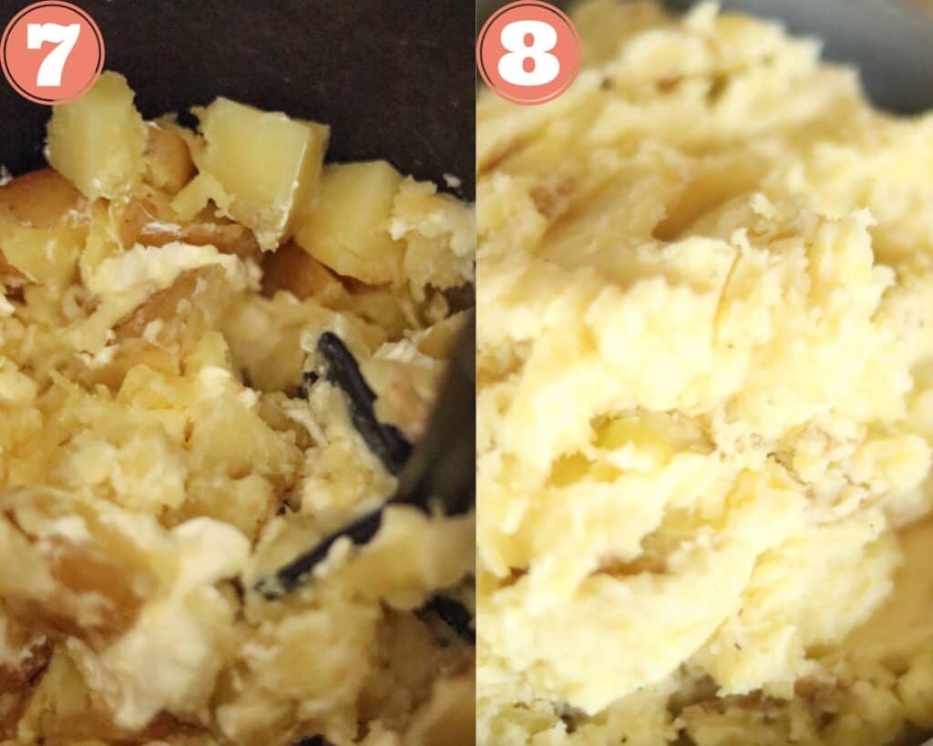 mashing the potatoes and combining the ingredients.