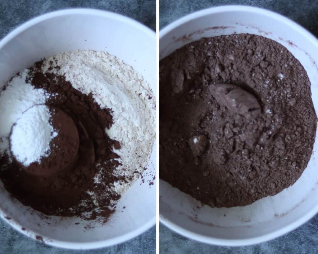 combining the dry ingredients.