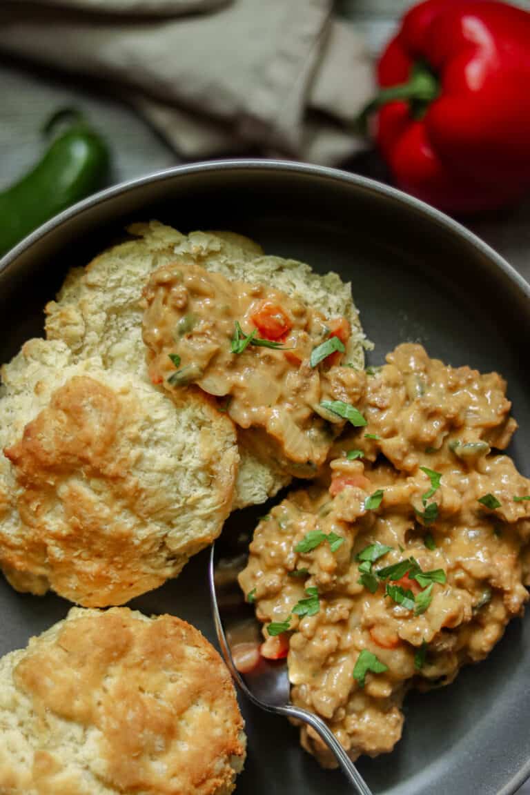 Closeup photo of biscuits with a spoon.