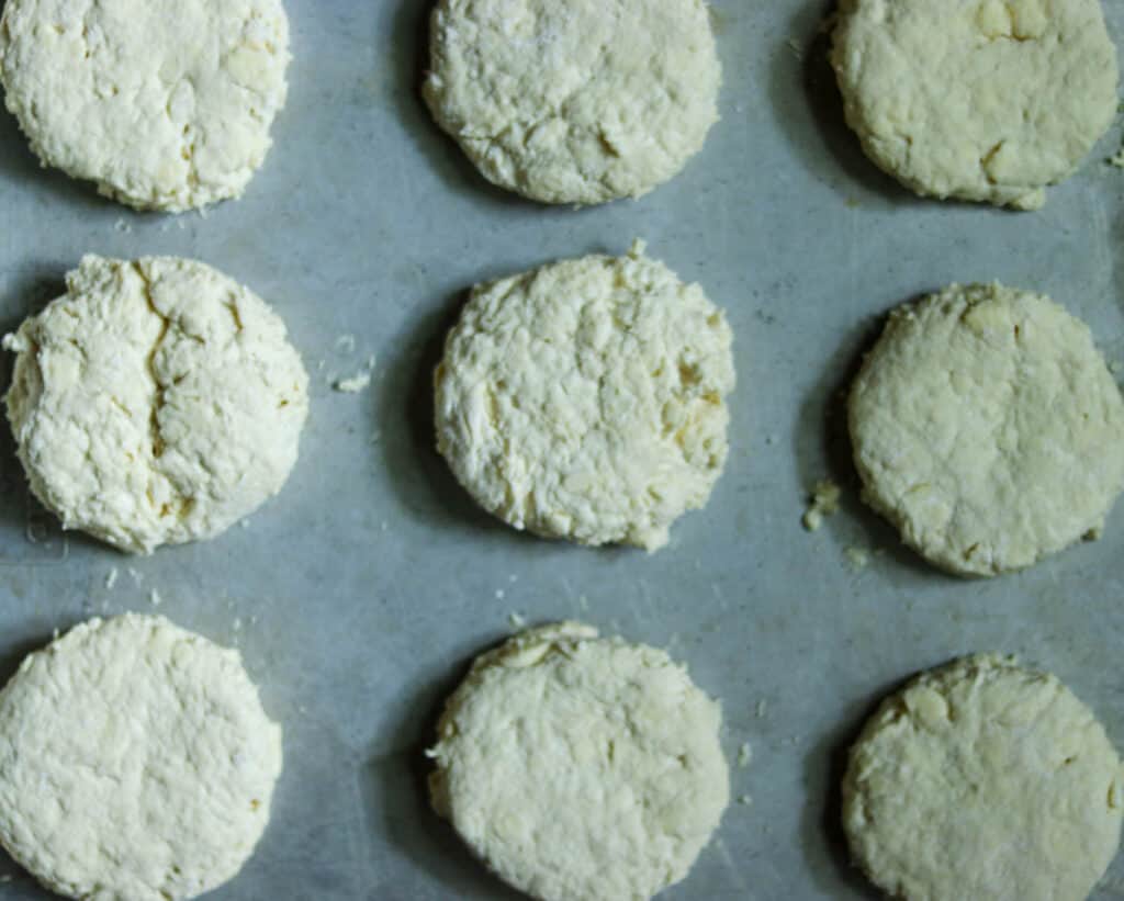 Cut biscuits ready to bake.