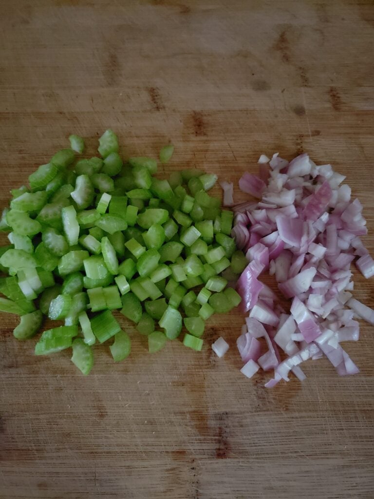 Chopped shallots and celery.