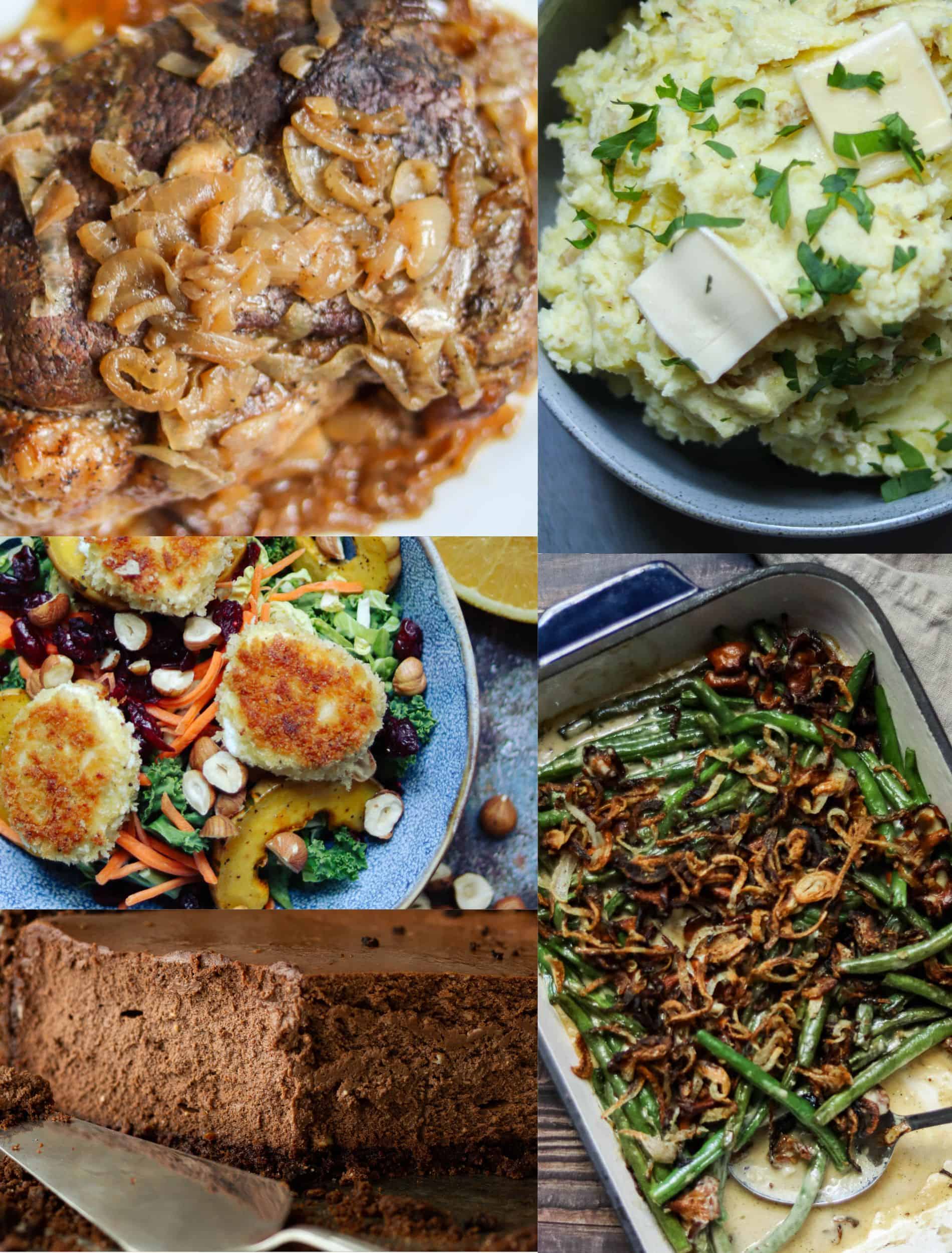 Photo collage of dishes that are part of a Farm To Table Christmas menu.