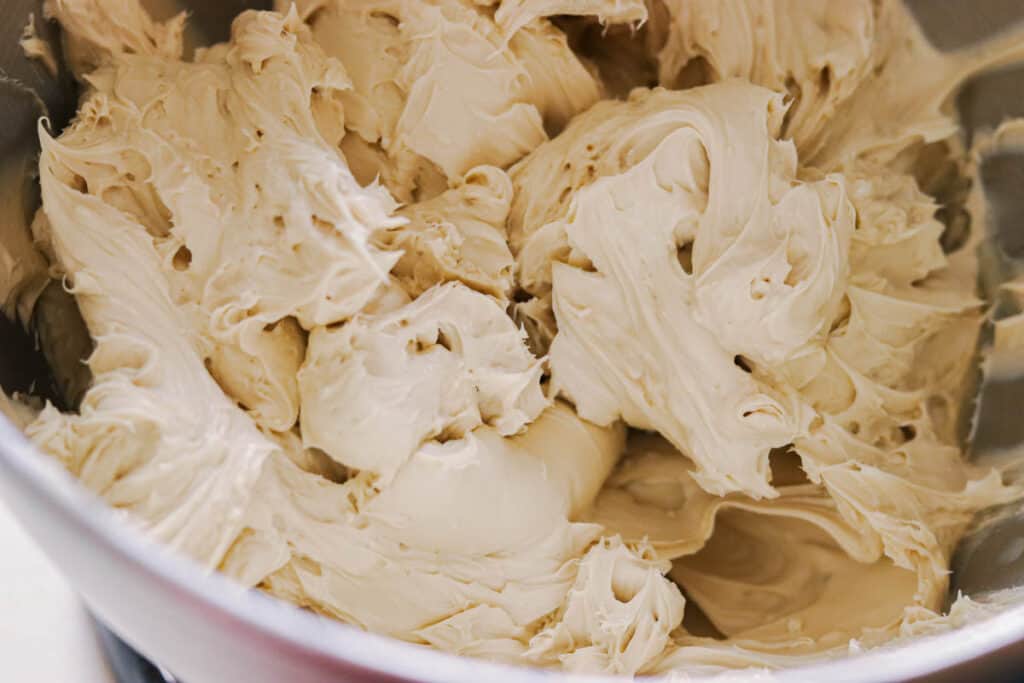 cream cheese and brown sugar after mixing.