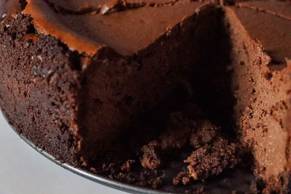 Close up of cheesecake in a a springform pan.