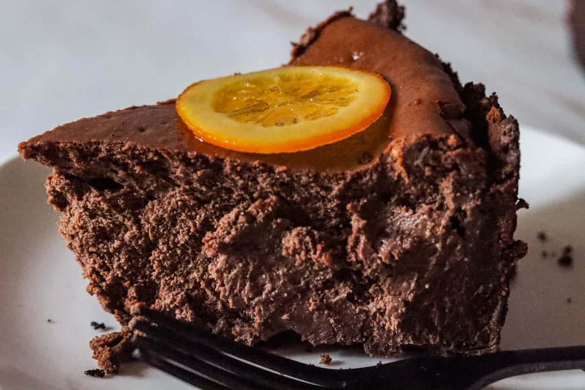 Single slice of chocolate cheesecake.