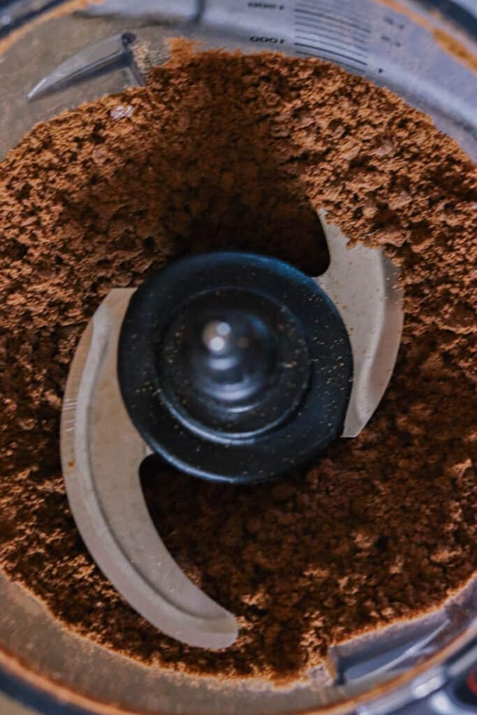 Chocolate graham crackers in the food processor.