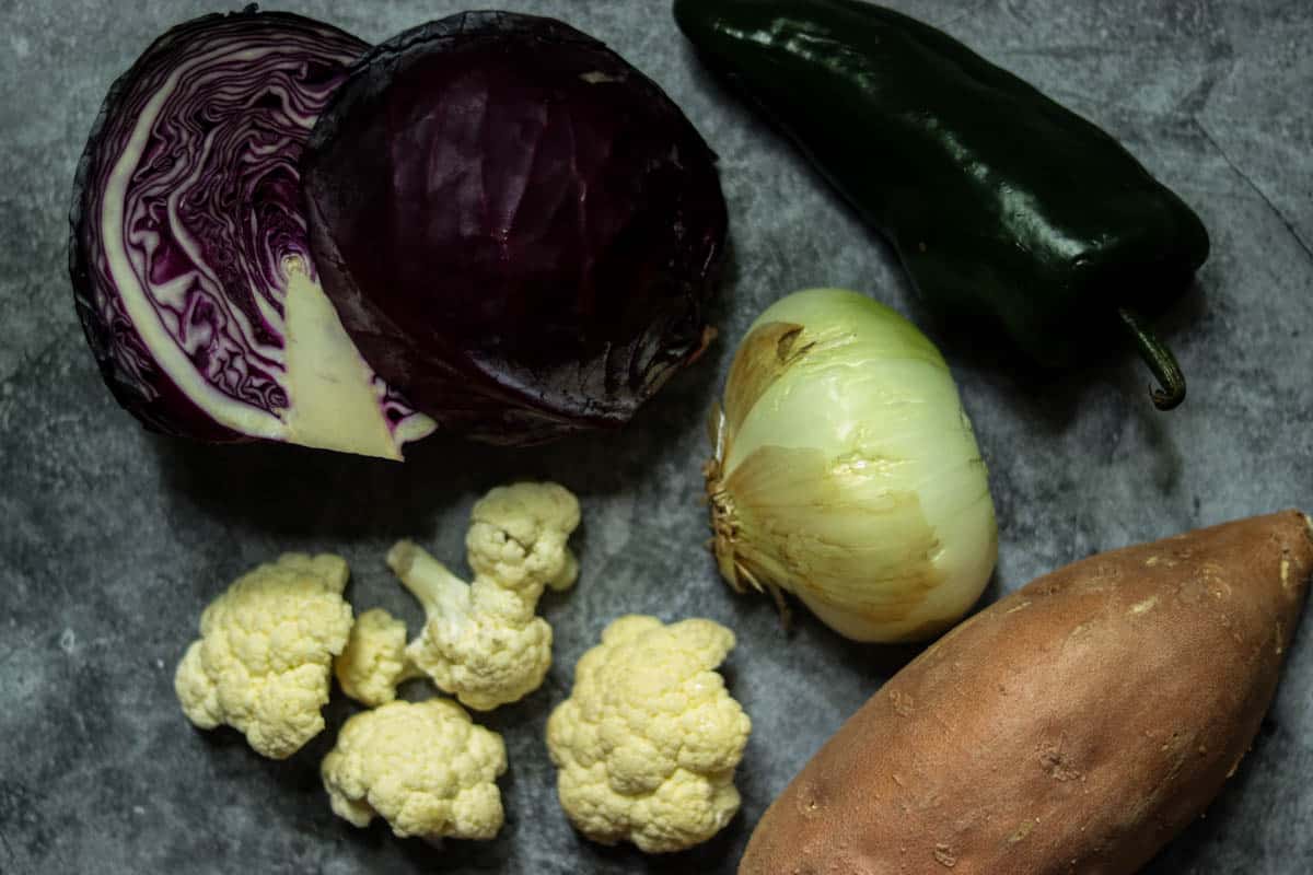 sweet potato cauliflower taco ingredients.