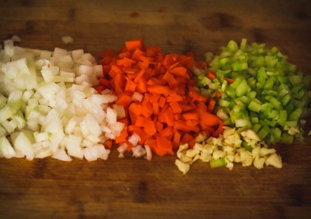 Chopped vegetables for the Soffritto.