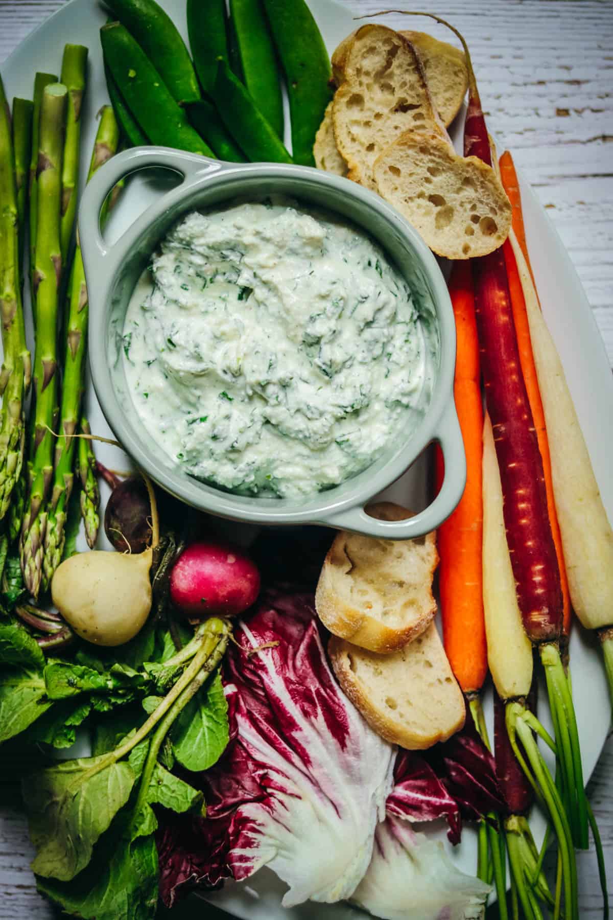 Vegetable platter with dip.