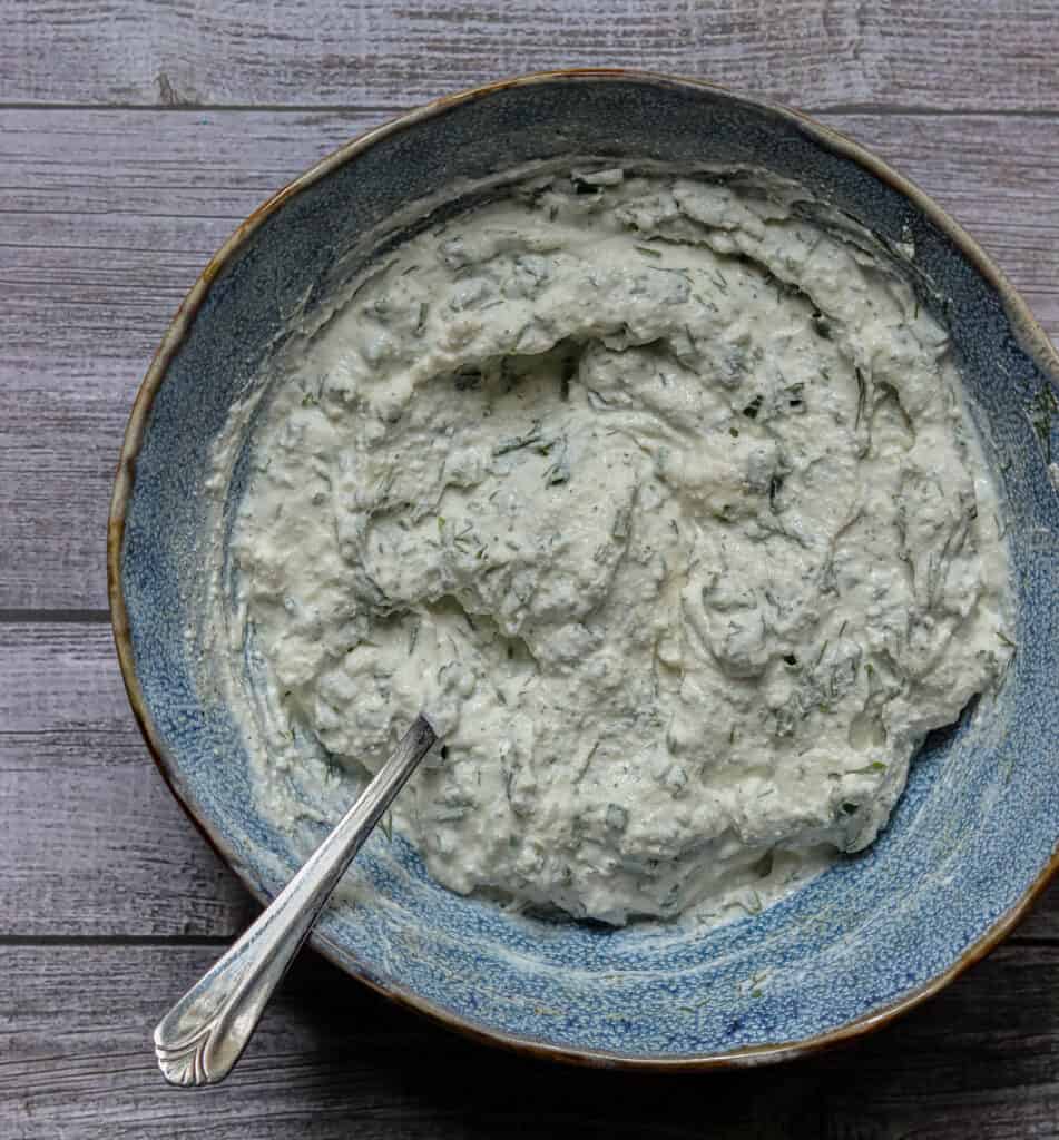 Dip after stirring in the herbs.