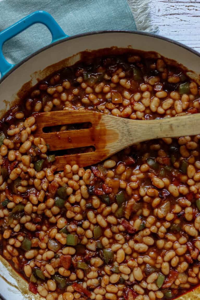 Baked beans with bacon and jalapeno.