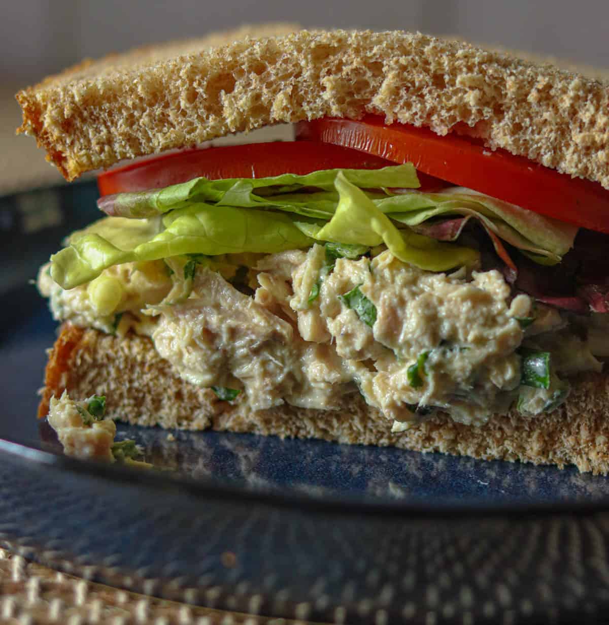 Spicy tuna salad on whole wheat bread.