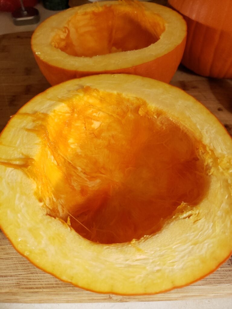 Pumpkins with seeds removed.