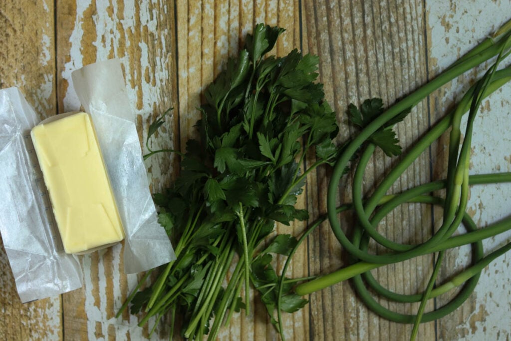 Garlic scape butter ingredients.