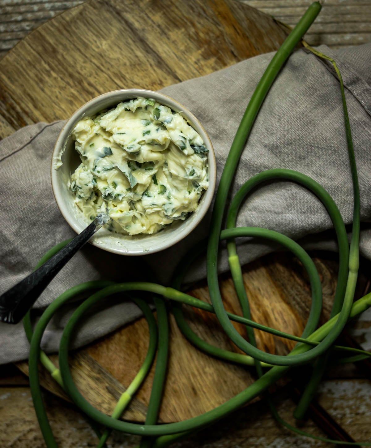 Compound butter with garlic scapes.