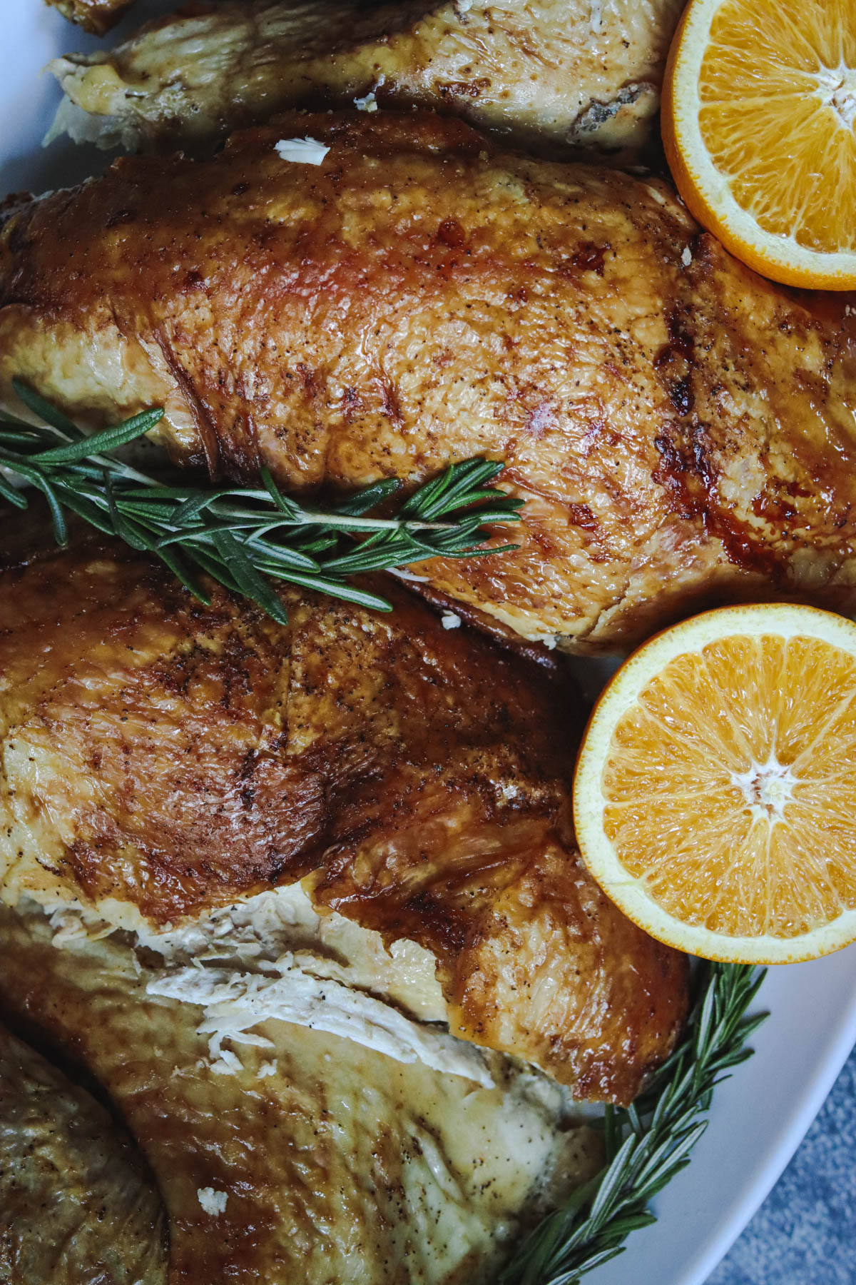 Carved roasted turkey.