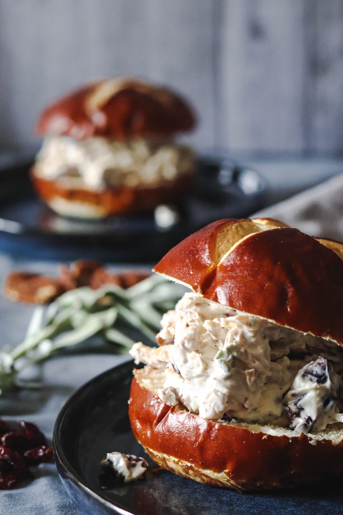 Two turkey salad sandwiches.