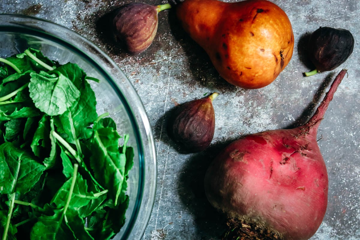 Ingredients for pear and parmesan salad.