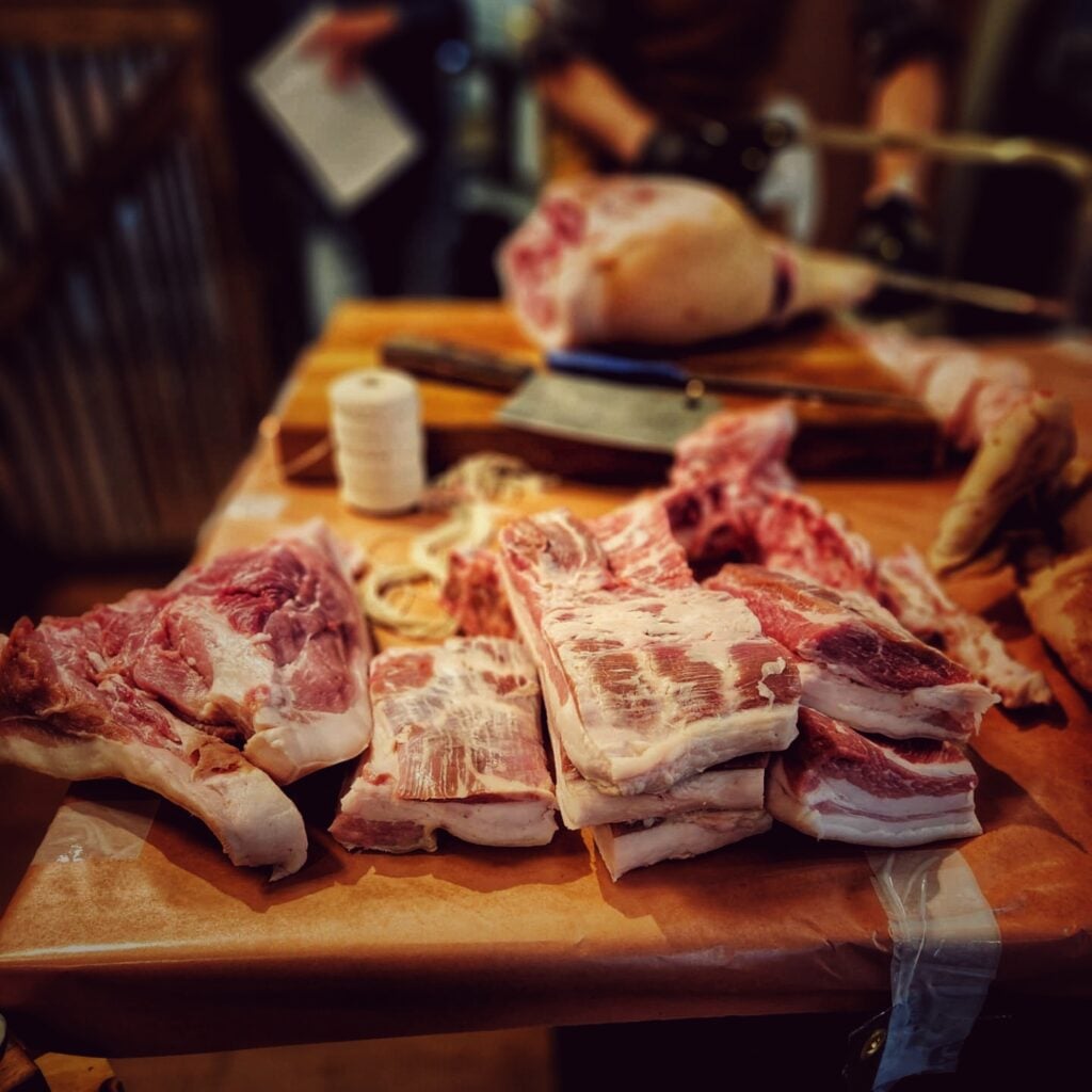Chopped pork after butchering.