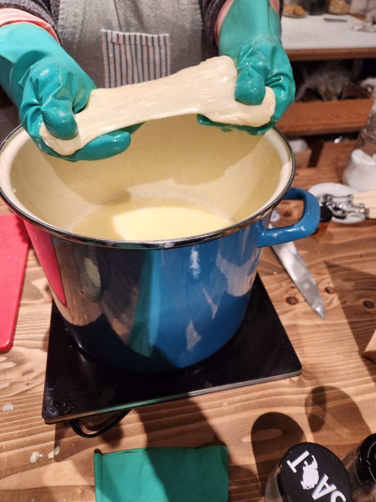 Cheese being stretched.