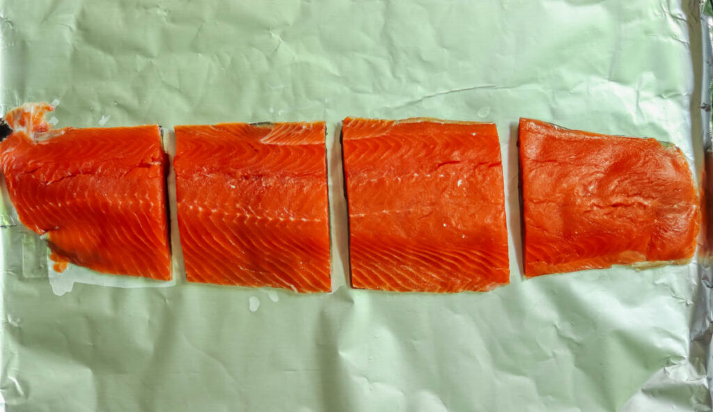Salmon fillet ready to roast.