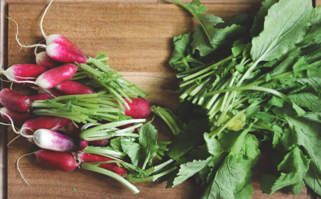Greens cut from radishes.