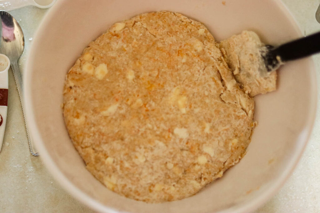 Mixing the dough.