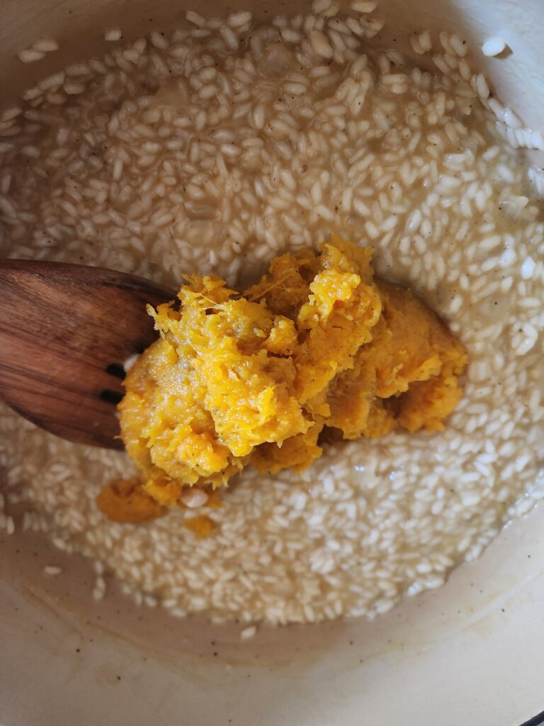 Add squash to the risotto.